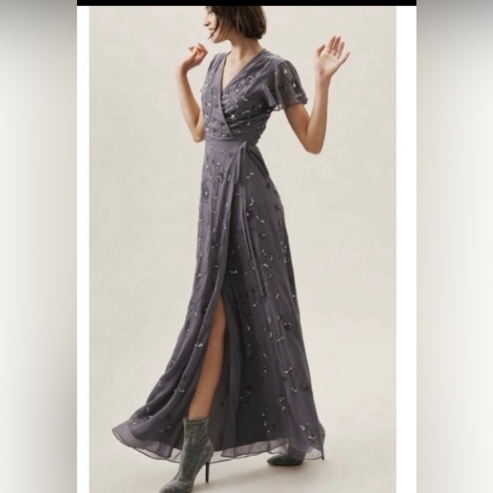 BHLDN Charcoal Embellished Maxi Dress